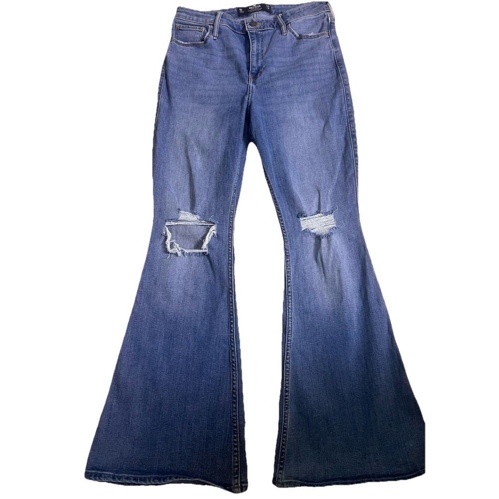 Hollister Curvy Jeans Womens 9S 29X30 Blue High Rise Vintage Flare Soft Stretch‎ - Picture 2 of 8